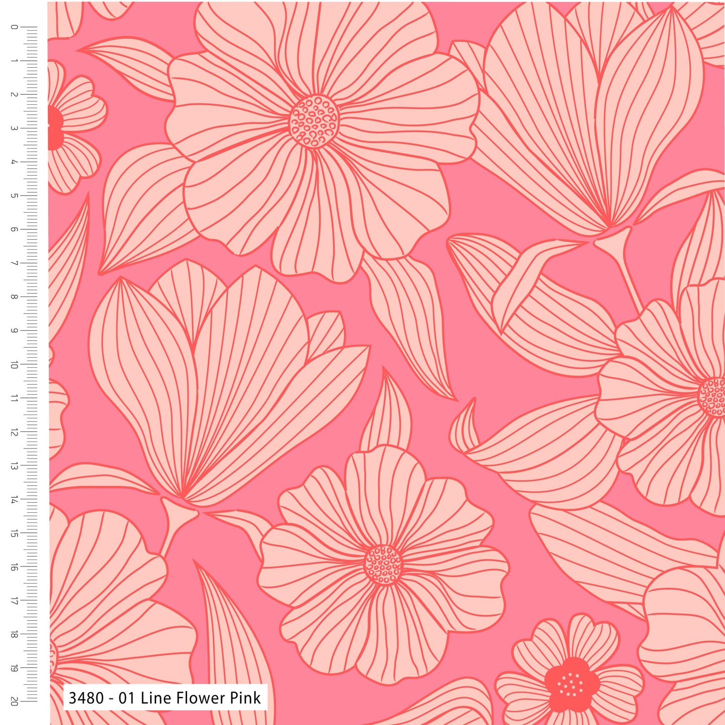 Line Flower Cotton Viscose- Pink