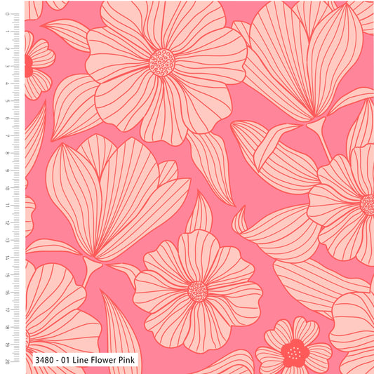 Line Flower Cotton Viscose- Pink