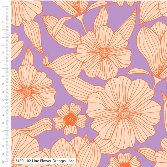 Line Flower Cotton Viscose- Lilac