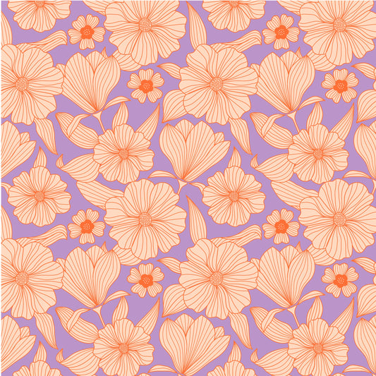 Line Flower Cotton Viscose- Lilac