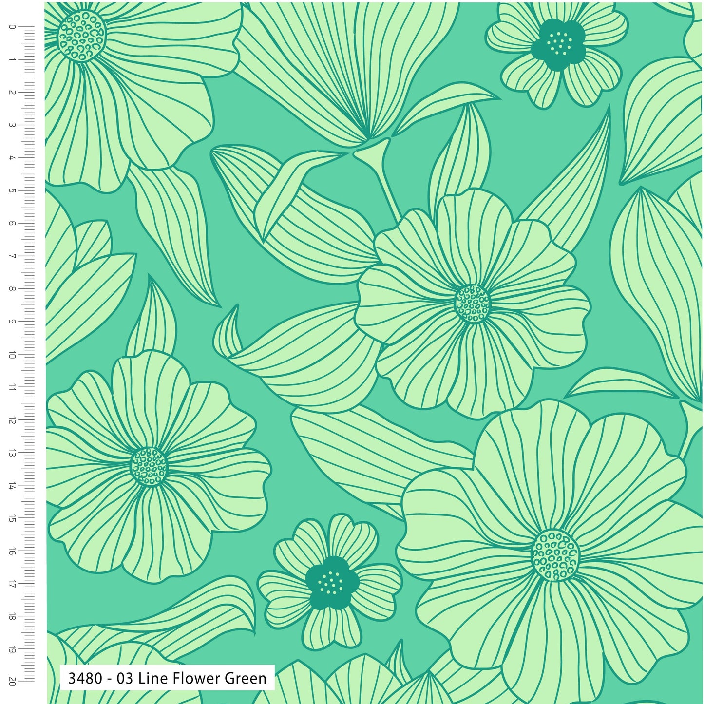 Line Flower Cotton Viscose- Green